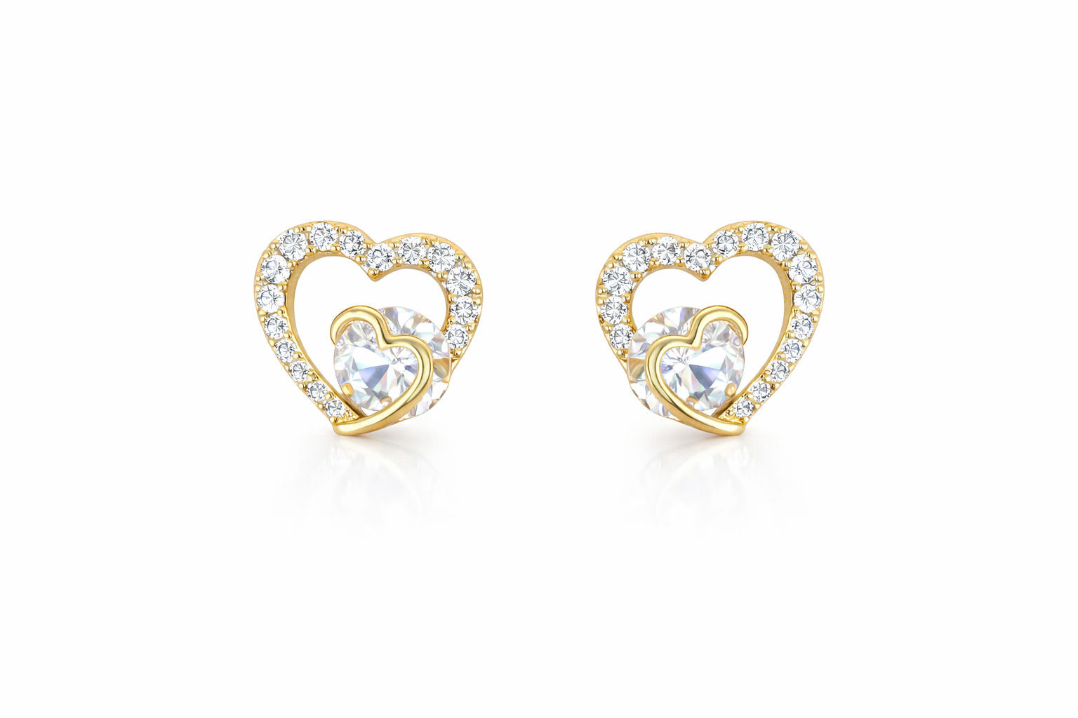 Crystal heart shaped studs