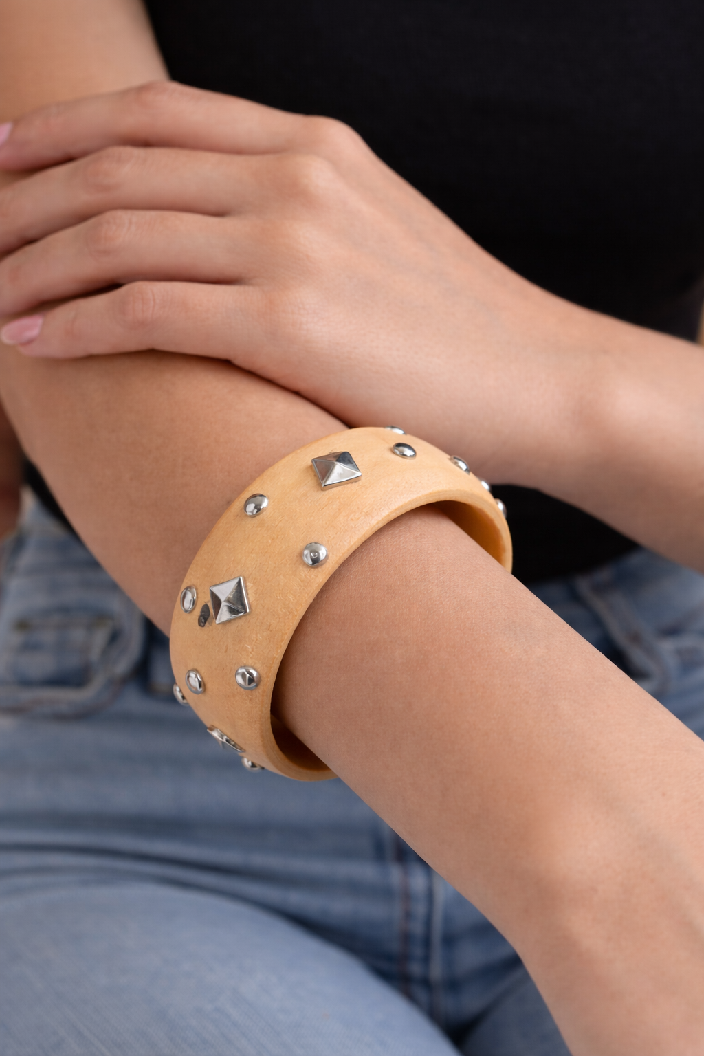 Ivory Stud Wood Cuff
